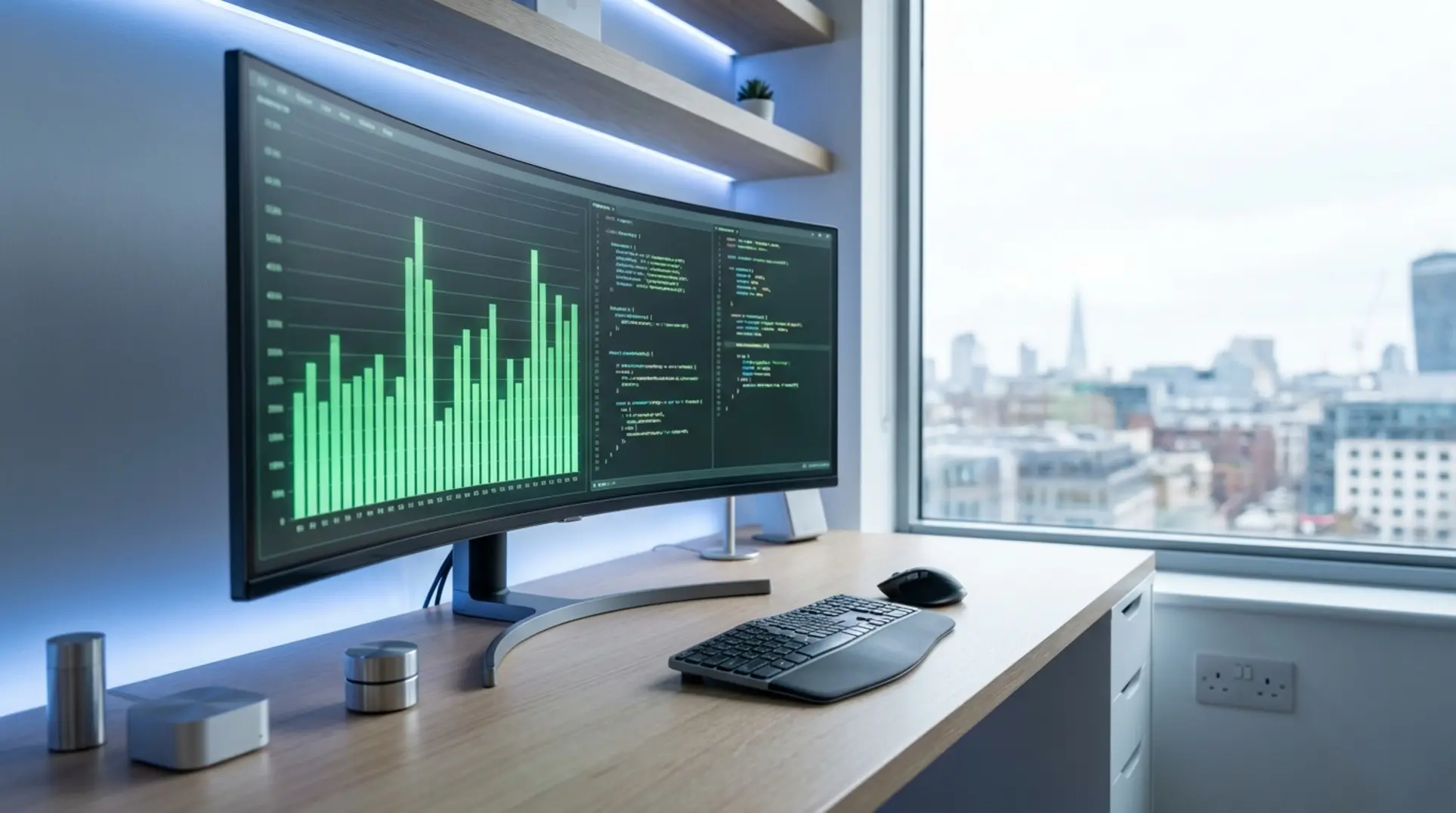 Modern workspace monitor displaying green fixing Core Web Vitals performance metrics.