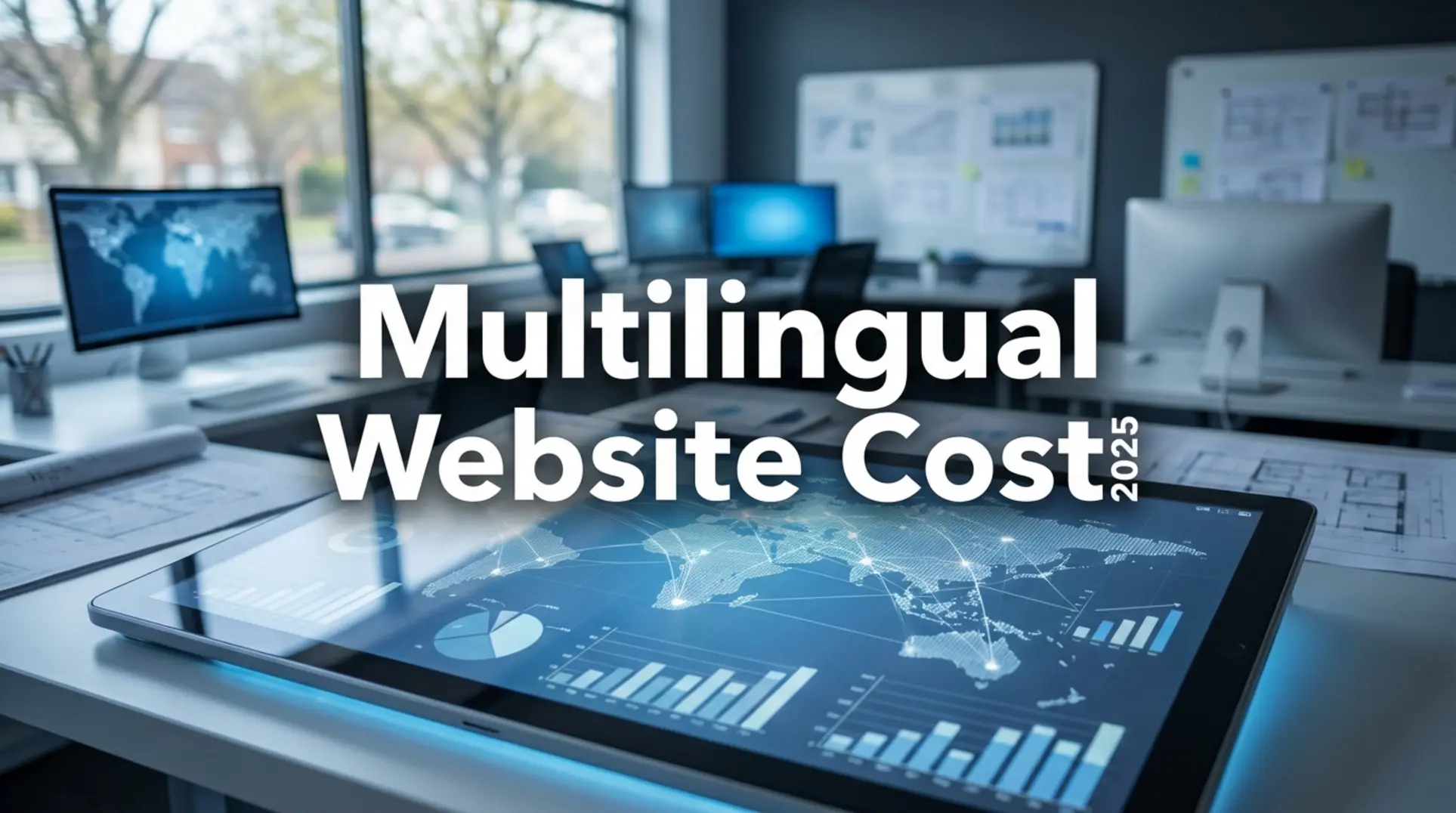 Financial breakdown of multilingual website development cost UK on digital tablet.