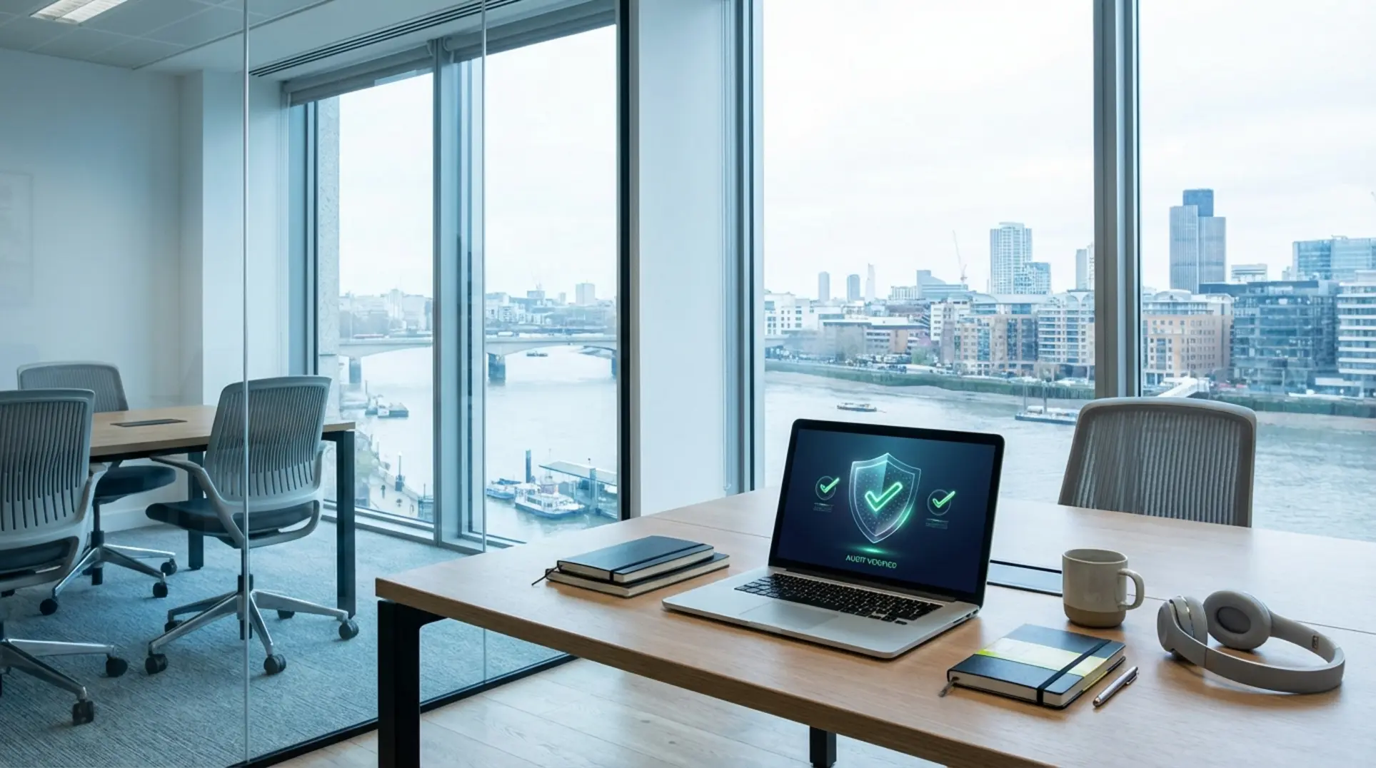 Laptop displaying security shield for small business website compliance audit UK 2026