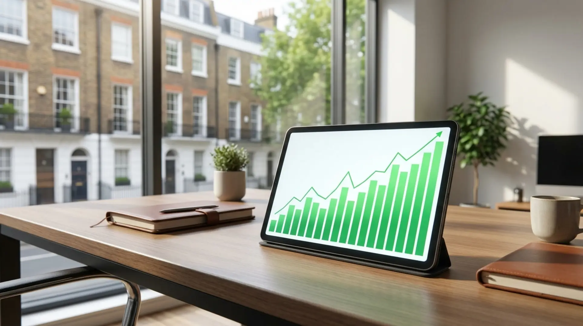 Office desk with tablet showing website maintenance contract pricing comparison